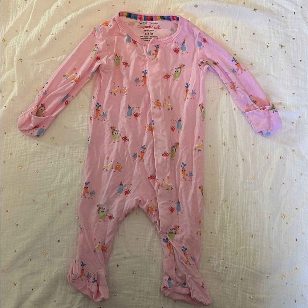 Magnetic Me Pink Baby Onesie with fruit & vegetable  Print
